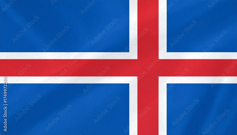 Naklejka premium Iceland national flag with blue field, white cross, and red cross nested inside white cross.