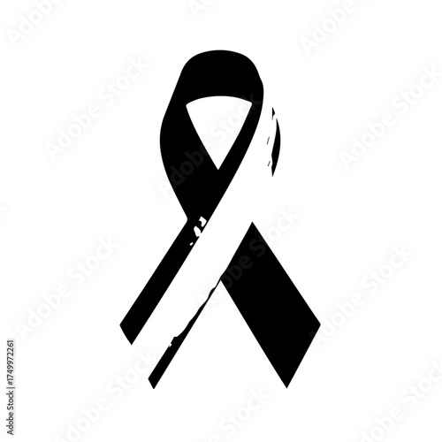 Simple Black and White Awareness Ribbon Symbolizing Support and Remembrance.