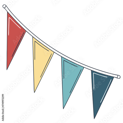 Colorful bunting flags strung together on a string
