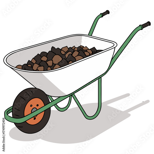 Wheelbarrow filled with dirt and stones