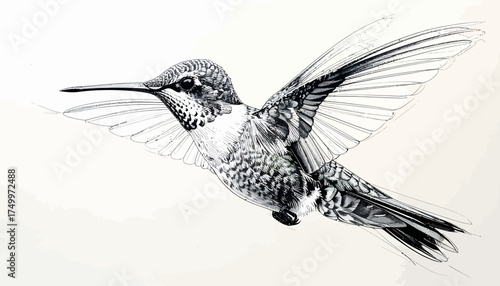 Hummingbird in flight with transparent background