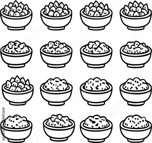  Sixteen Bowls Filled with Various Grains and Seeds Keywords bowl, food, grain, seed, cereal.