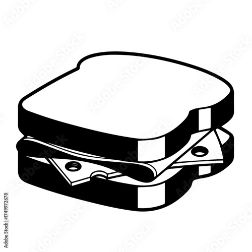 Simple Black and White Illustration of a Classic Cheese Sandwich.