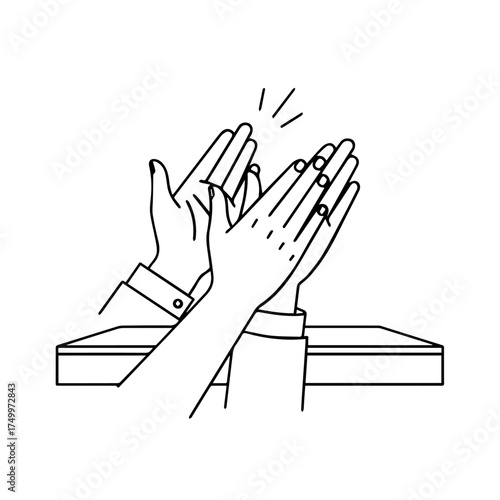 Simple Black and White Illustration of Two Hands Clapping in Applause.