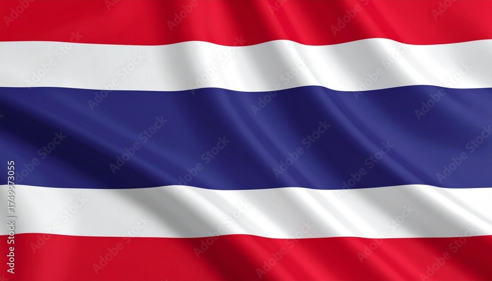 Fototapeta premium Thailand national flag with five horizontal stripes—red, white, double-width blue, white, red—symbolizing nation, religion, and monarchy.