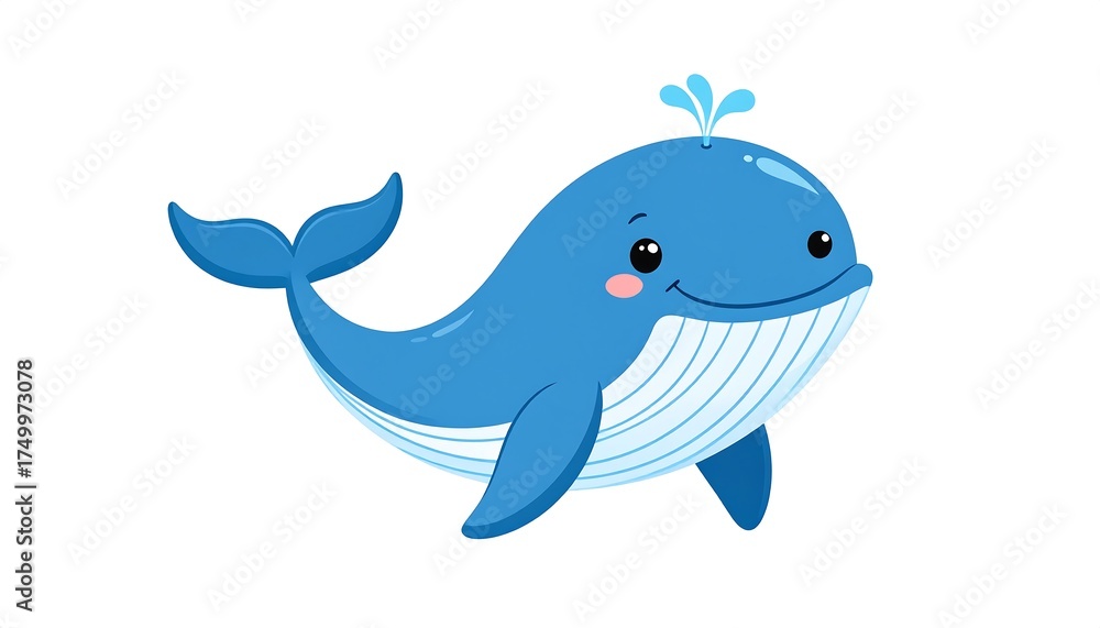 Fototapeta premium Cute Cartoon Blue Whale Illustration.