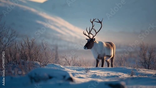 Majestic Reindeer in a Snowy Winter Landscape