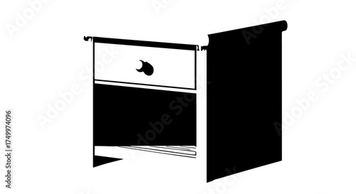 Simple Black and White Nightstand with Drawer and Distinctive Handle.