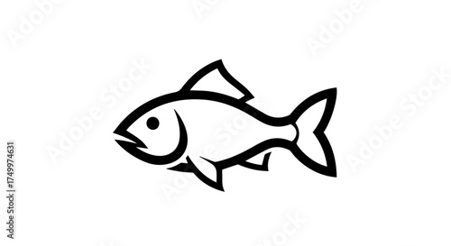 Simple Black Outline Illustration of a Fish with Detailed Fins and Tail.
