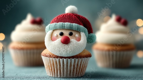 Creative holiday cupcakes featuring Santa Claus design with colorful frosting and festive decorations