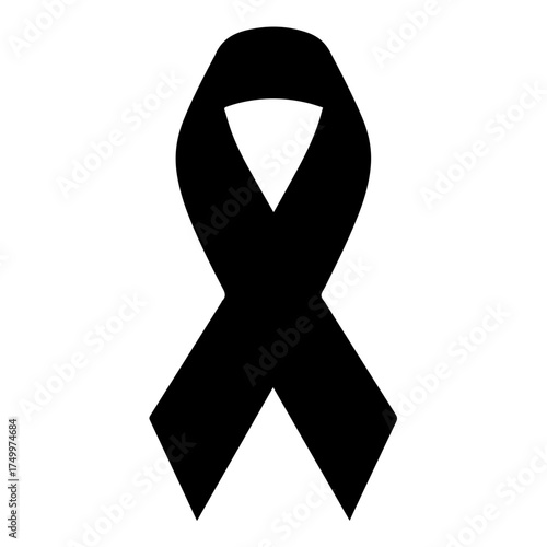 Simple Black Ribbon Symbolizing Grief, Mourning, Remembrance, and Awareness.