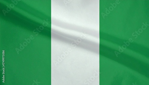 Nigeria national flag with vertical green-white-green stripes—symbolizing agriculture, peace, and national identity.