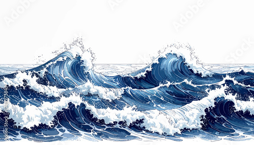 Ocean waves crashing on shore with transparent background