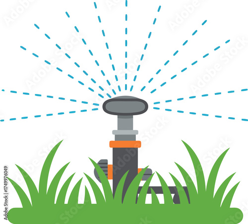 Garden sprinkler watering lawn green grass summer outdoors vector