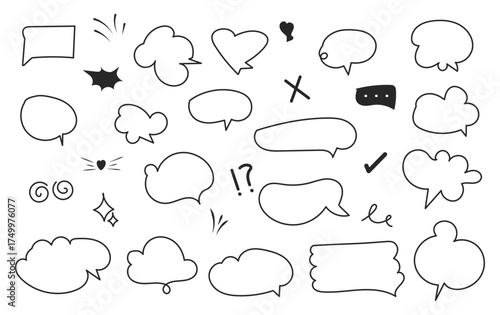 Hand Drawn Speech Bubbles and Doodle Elements Collection Set