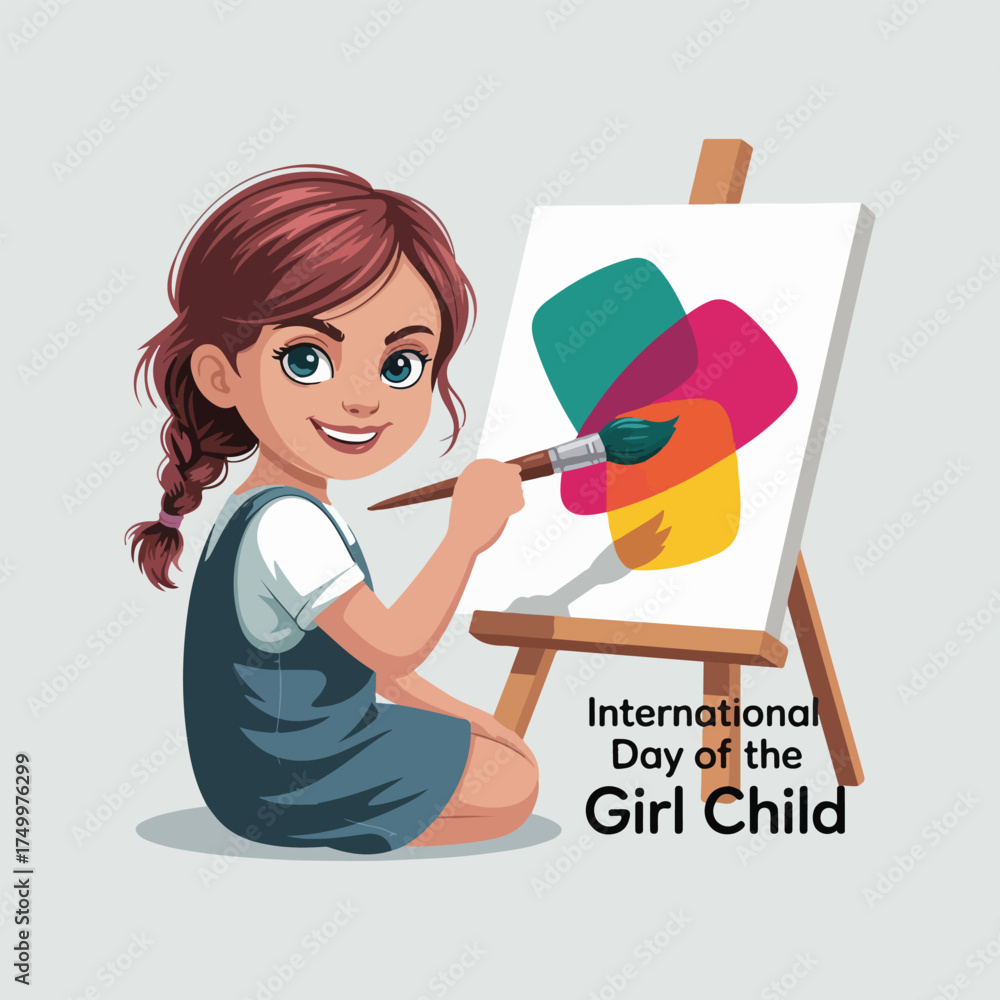 Fototapeta premium Empowered young girls reading, coding, planting trees, playing sports, creating art, and leading with confidence, celebrating International Day of the Girl Child and female empowerment.