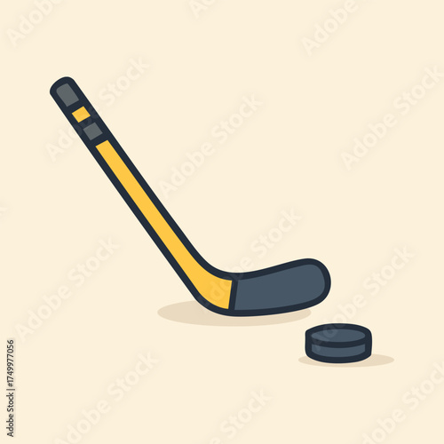 Ice hockey stick and puck