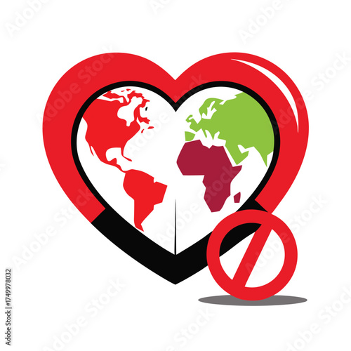 World Heart Day Vector. Red Heart and Globe Abstract Design.eps