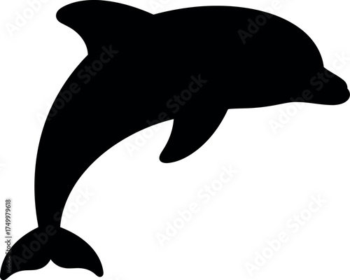 Silhouette dolphin jumping ocean sea marine mammal silhouette vector