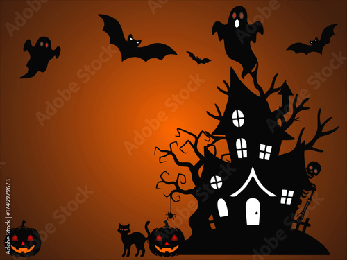 Silhouettes of Horror: Halloween Night Scene, Spooky Haunted House Halloween Background