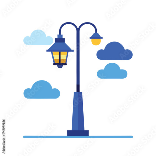 Lamp Against Blue Sky with Clouds in Saratov Embankment Vector Illustration.eps