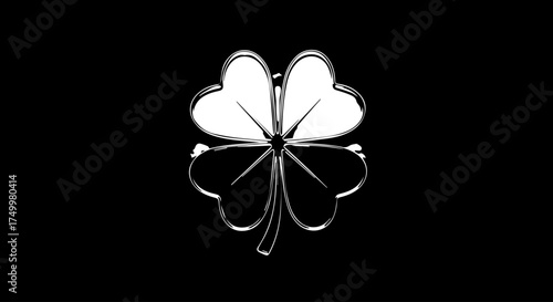 Elegant Silver Four-Leaf Clover Symbol with Detailed Outlines and Shiny Finish.