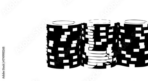 Stacked Black and White Poker Chips, Gambling and Casino Concept.