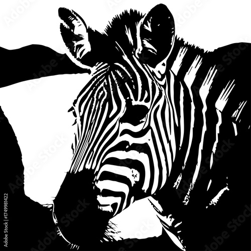 Striking Black and White Zebra Portrait with Bold Striped Pattern and Detailed Features.