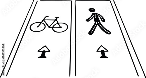 Minimalist icons for bicycle and walking paths for urban planning and signage