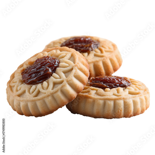 Delicious Date-Filled Cookies with Intricate Patterns on White Background