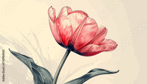 Pink tulip flower with transparent background