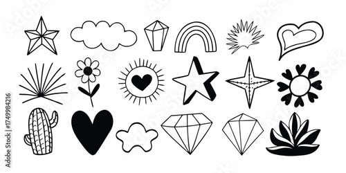 Collection of fifty hand drawn doodle design elements for creative projects
