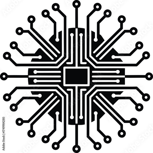 Circular Microchip Processor Silhouette Vector Digital Circuit Board Layout Diagram Electronic Component Icon Graphic