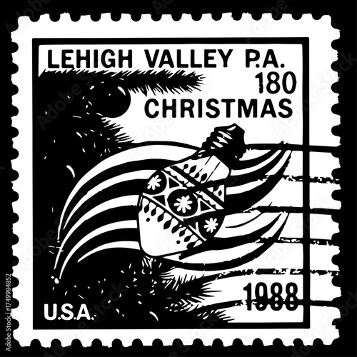 Vintage 1988 Lehigh Valley Pennsylvania Christmas Stamp Featuring Ornament Design.