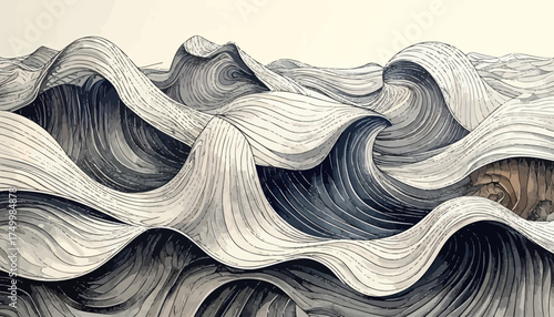 Ocean waves crashing on shore stylized artwork