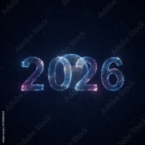 Glowing 2026 numbers with Earth in the background new year