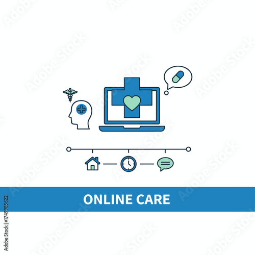 A flat‑line design banner for an online medical services website, featuring a modern vector illustration suitable for web design, marketing, and print materials
