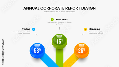 Digital Forecast Frame Layout Vector Illustration. Modern Proposal Three Option Graph Slide Design. Project Introduction 3 Element Infographic Presentation Template.
