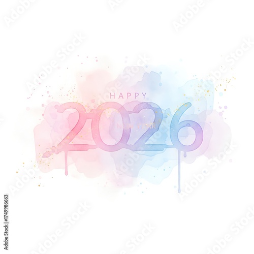 Happy 2026 watercolor with dripping effect happy new year