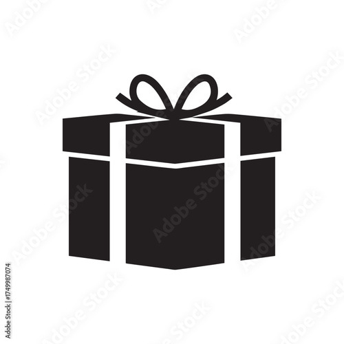 Black and White Gift Box Icon with Ribbon