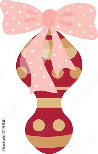 Christmas toy Decoration with a pink bow Illustration