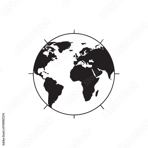 Black and White Globe with Compass Points