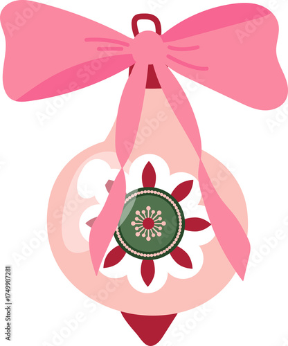 Illustration of Pink Christmas Ornament with Bow