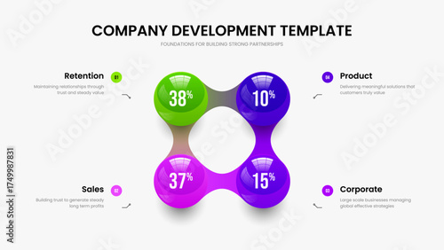 Enterprise Performance 4 Option Chart Slideshow Template. Simple Planning Presentation Layout Vector Illustration. Creative Growth Four Element Graph Slide Design.