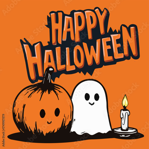  Vector illustration Halloween of ghosts, pumpkins, bats for flayer, poster, card