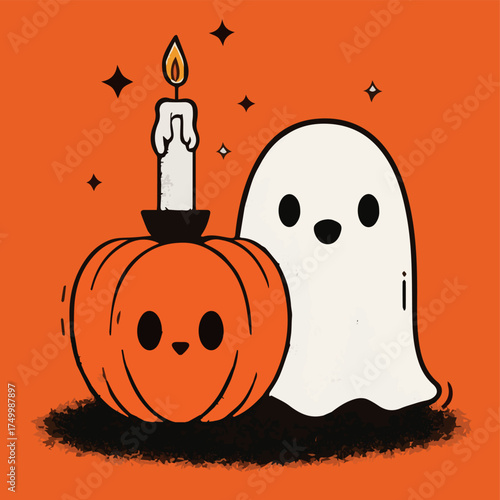  Vector illustration Halloween of ghosts, pumpkins, bats for flayer, poster, card