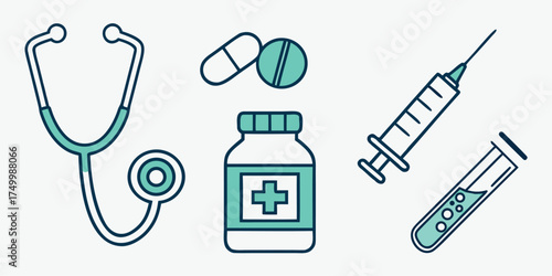 Modern simple medical and pharmacy icon set for healthcare and wellness
