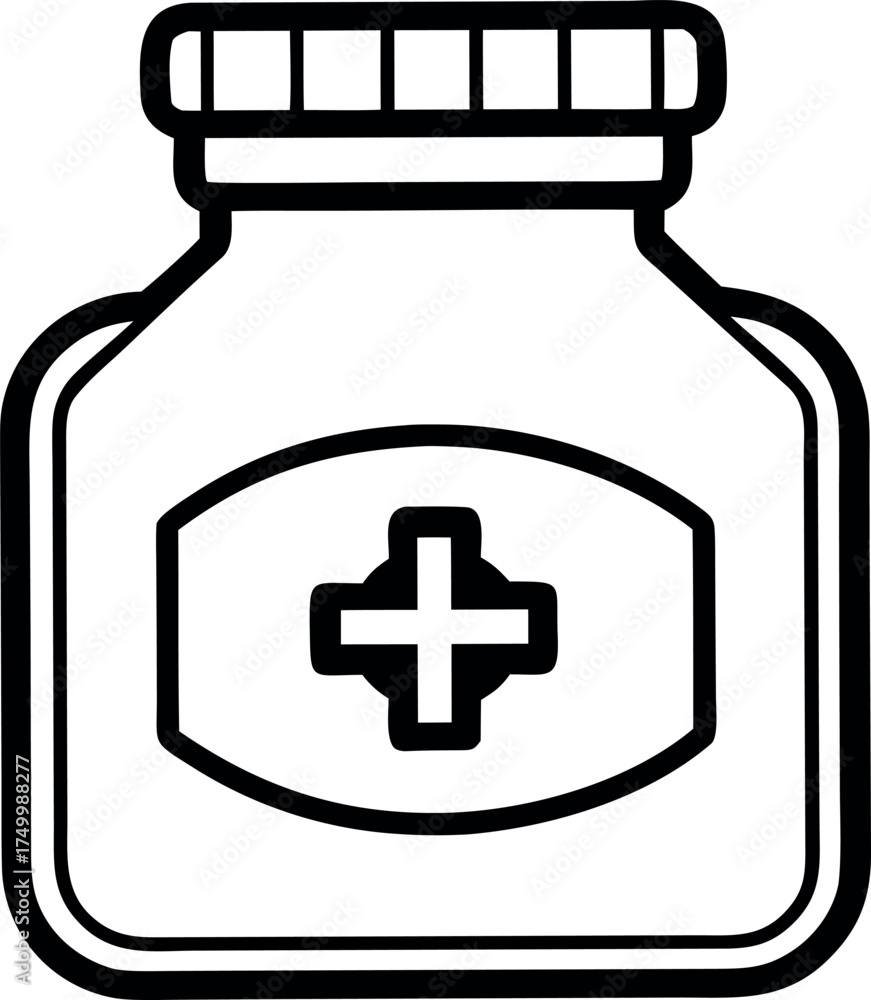 Obraz premium Illustration of a medicine bottle with a cross for healthcare