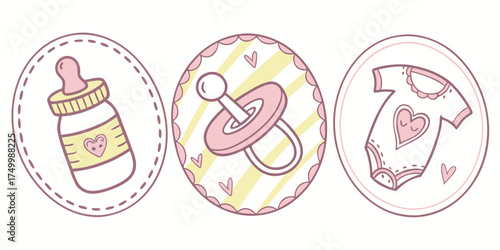 Cute pastel baby products icon set for design and illustration