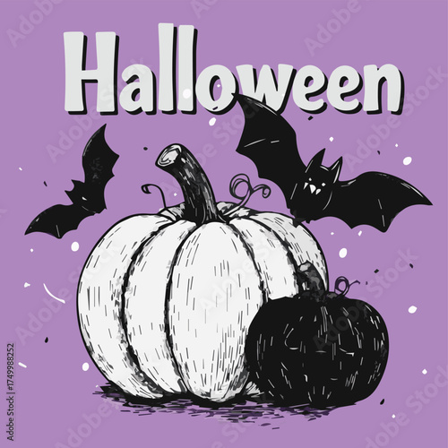  Vector illustration Halloween of ghosts, pumpkins, bats for flayer, poster, card